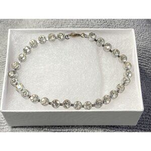 Vintage 7.5”‎ Rhinestone Crystal Tennis Bracelet w cup settings